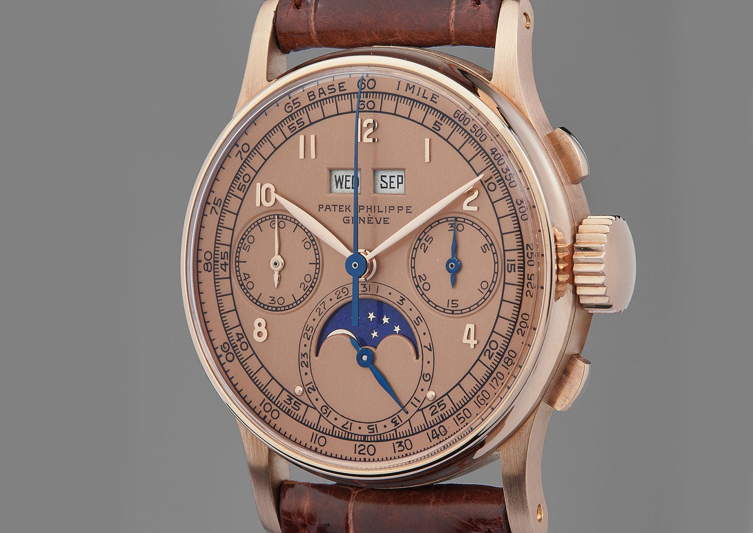 A Patek 1518 in rose gold was stolen from boxing great Sugar Ray Leonard. Image courtesy of Phillips