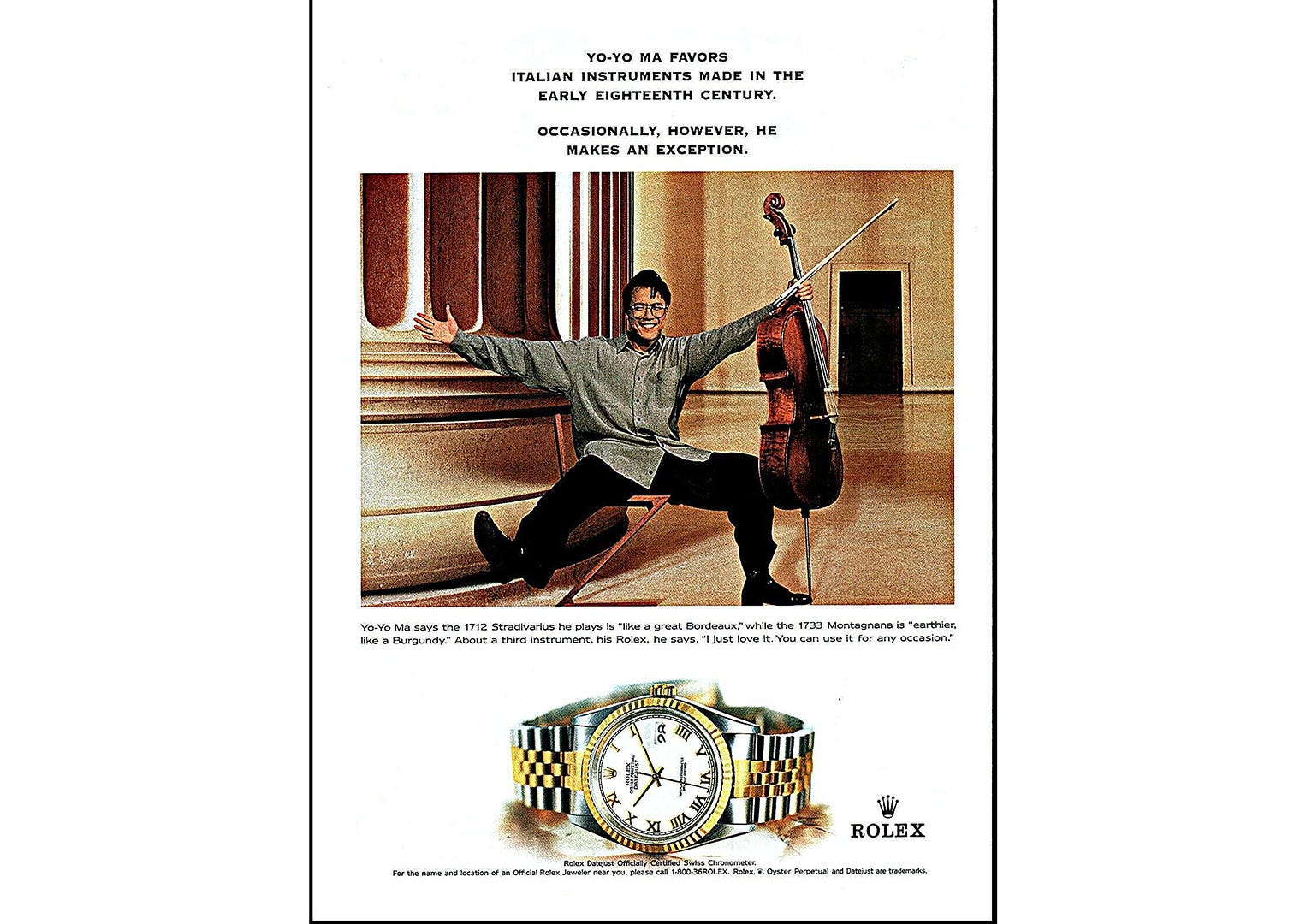 Cello player Yo-yo Ma - one of the less orthodox faces to front a Rolex campaign