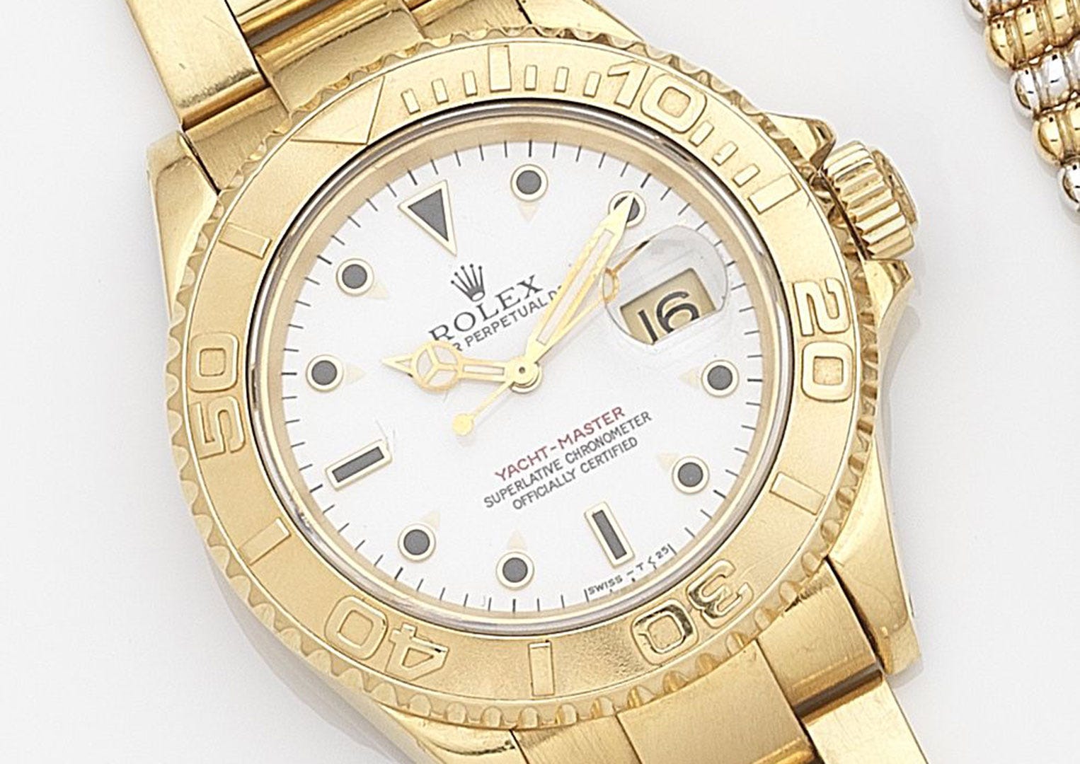 A yellow-gold Yachtmaster is believed to be Beckham's first Rolex. Image courtesy of Bonhams